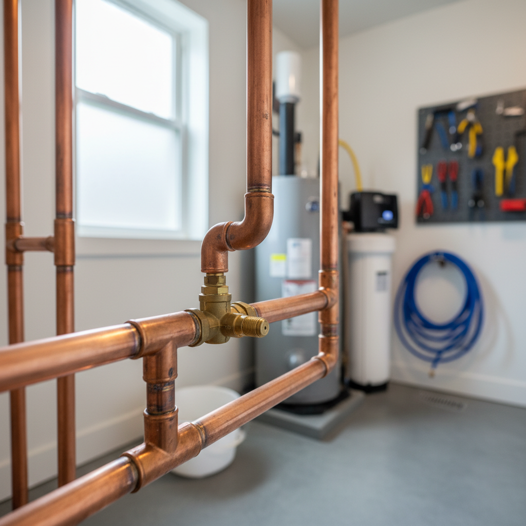 Well-maintained copper pipes inside a residential wall